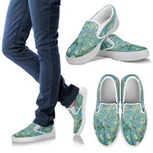 Women's Vintage Art Vincent van Gogh Almond Blossom Custom Slip Ons, Mother's Day Day Gifts for Her Casual Shoes