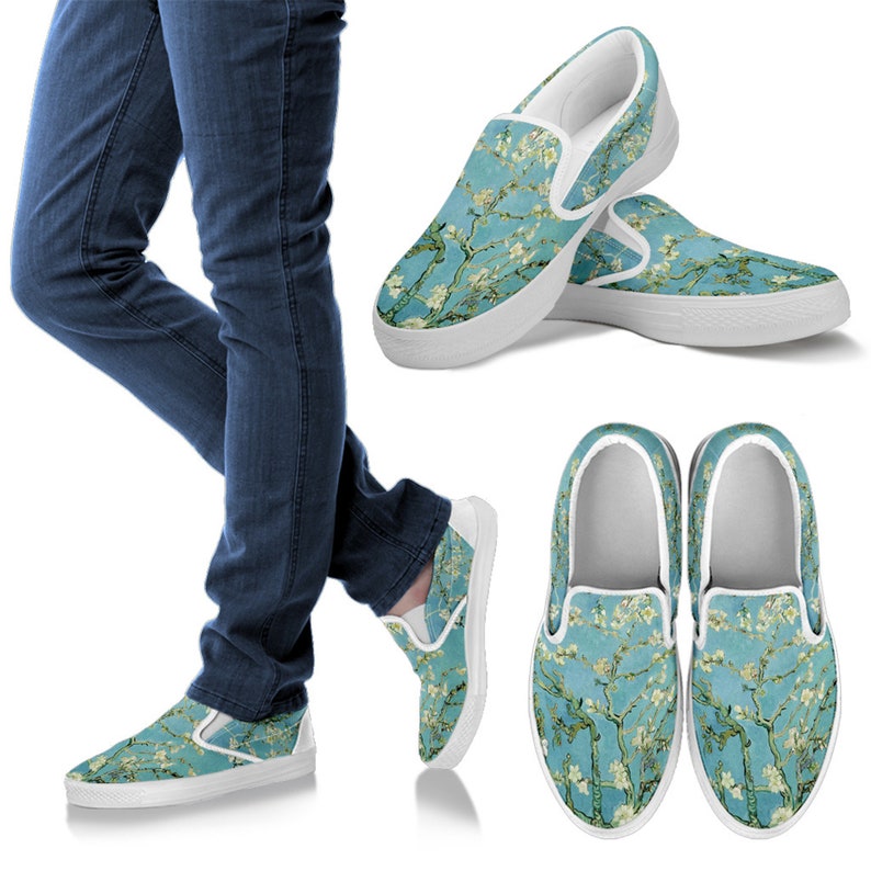 Women's Vintage Art Vincent van Gogh Almond Blossom Custom Slip Ons, Mother's Day Day Gifts for Her Casual Shoes image 1