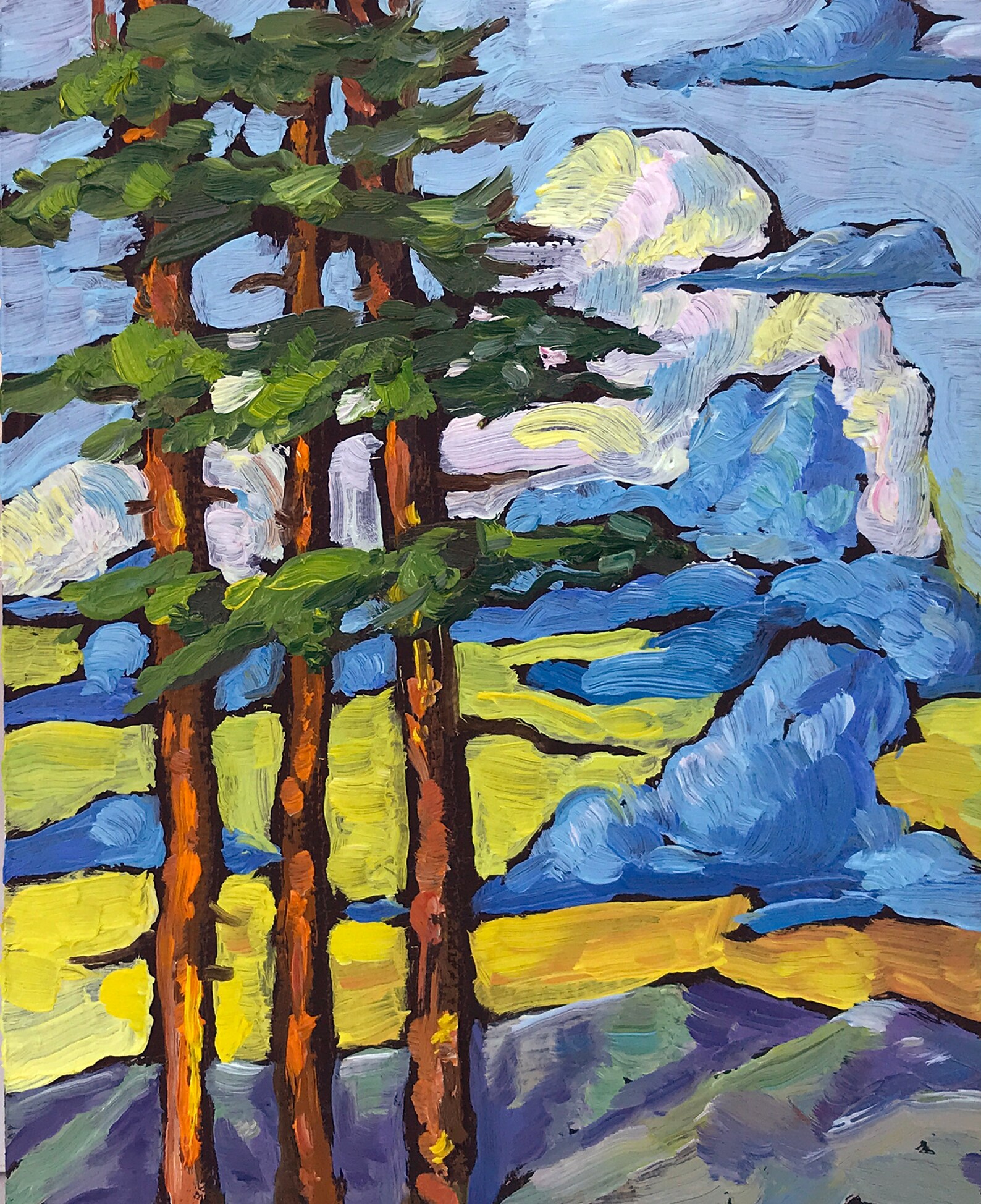Tree Wall Decor Pine Trees in the Mountains Painting Spruce Etsy UK