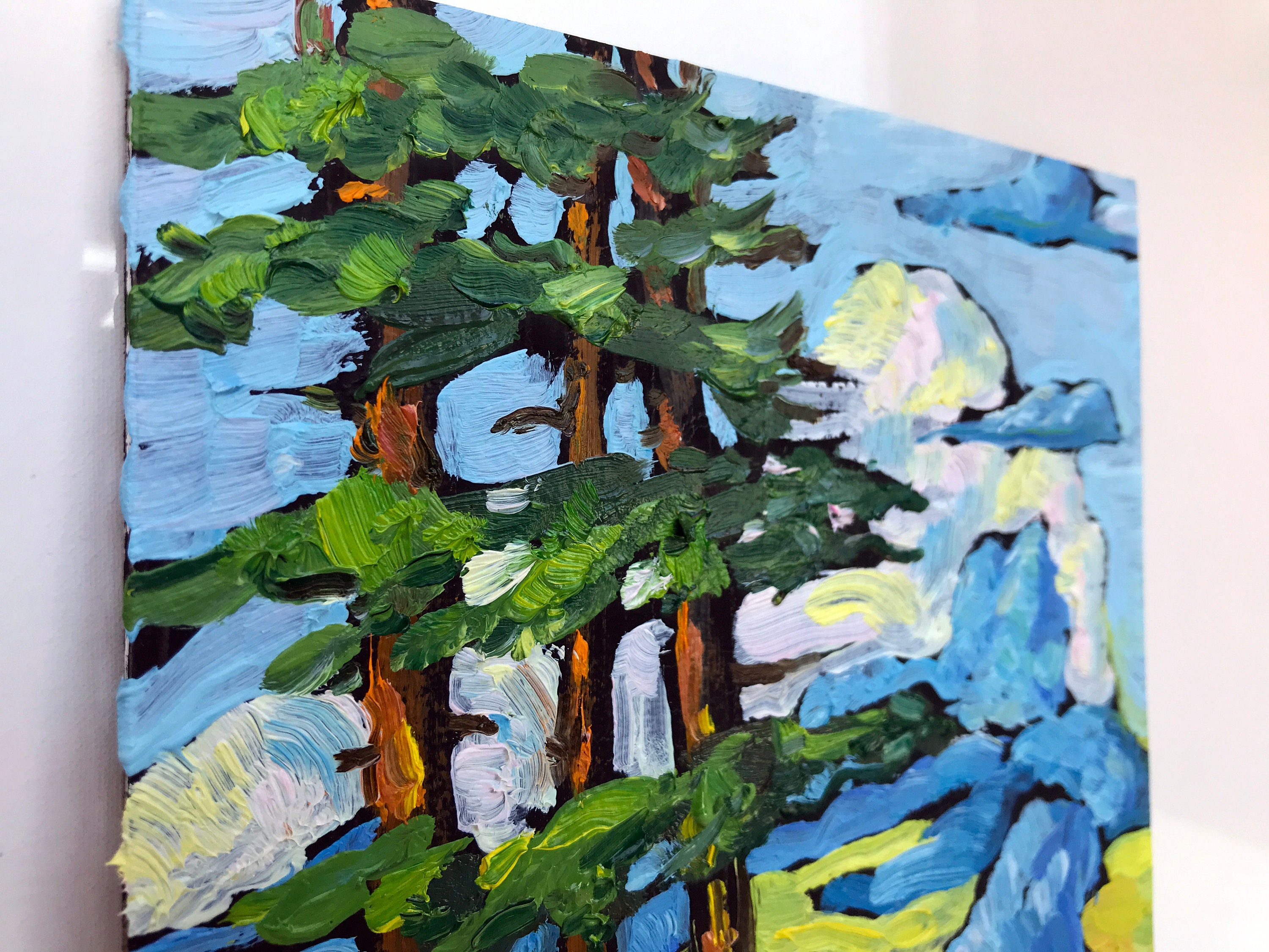 Tree Wall Decor Pine Trees in the Mountains Painting Spruce Etsy UK