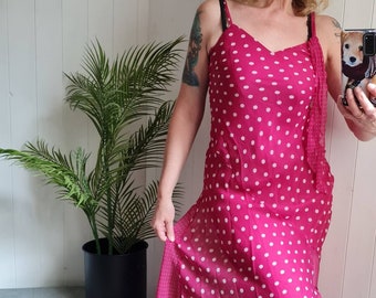 90s pink cocktail midi dress by Kalaidascope, acemetric hem dress, evening party dress, in hot pink, wedding, garden party, vintage dress