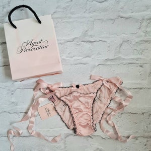 Agent Provocateur, knickers forever, baby pink silk tie side 