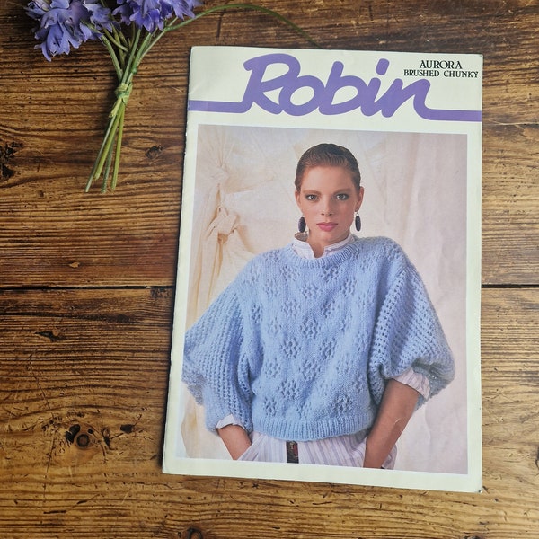 Robin 80s revista de patrones de punto R215, Robin Aurora cepillado folleto de múltiples patrones gruesos, moda de los años 80