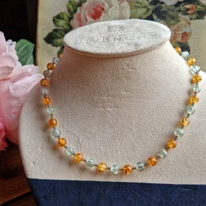 Lovely vintage glass bead necklace with pale blue and orange beads with tiny separator beads, vintage beads, gift for her