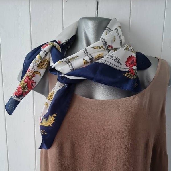 Signed headscarf by Andre Willemse, vintage square scarf, fliral design with border, designer scarf, gift for her
