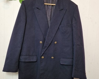 Vintage mens blazer in navy by Harbarry of England, pure new wool blazer, 90s jacket, classic double breasted blazer