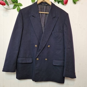 Vintage mens blazer in navy by Harbarry of England, pure new wool blazer, 90s jacket, classic double breasted blazer