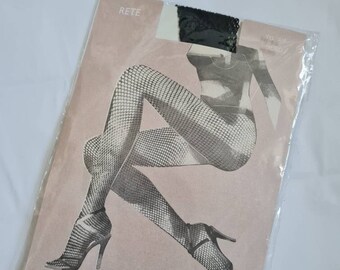 Vintage schwarze Netzstrumpfhose, von Calzedonia, Fischnetz, Deadstock, Retro Strumpfware, Ungeöffnet