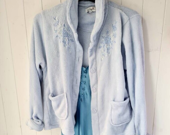 Vintage Bed Jacket, Teddy Fleece, Baby Blue, Long Sleeve Bed Jacket