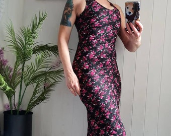 Vintage dress  maxi dress over lace, floral, fitted maxi dress, by Tresics Femme, y2k, 90s maxi dress