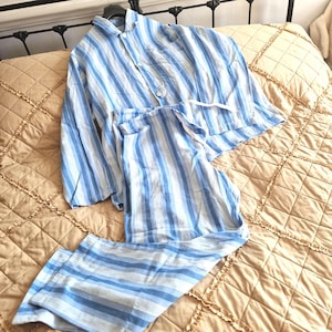 Mens genuine vintage 1950s striped pyjamas in blue by St Michael in excellent condition, winceyette pyjamas, retro gift for him, size Large