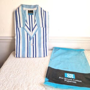 Mens vintage striped pyjamas blue by CoOp, 60s 70s, traditional style cotton flannel pyjamas, good condition deadstock, retro gift for him