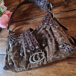 Vintage 90s Y2k Gussaci Bag, Chunky Metal Clasp Bronze and