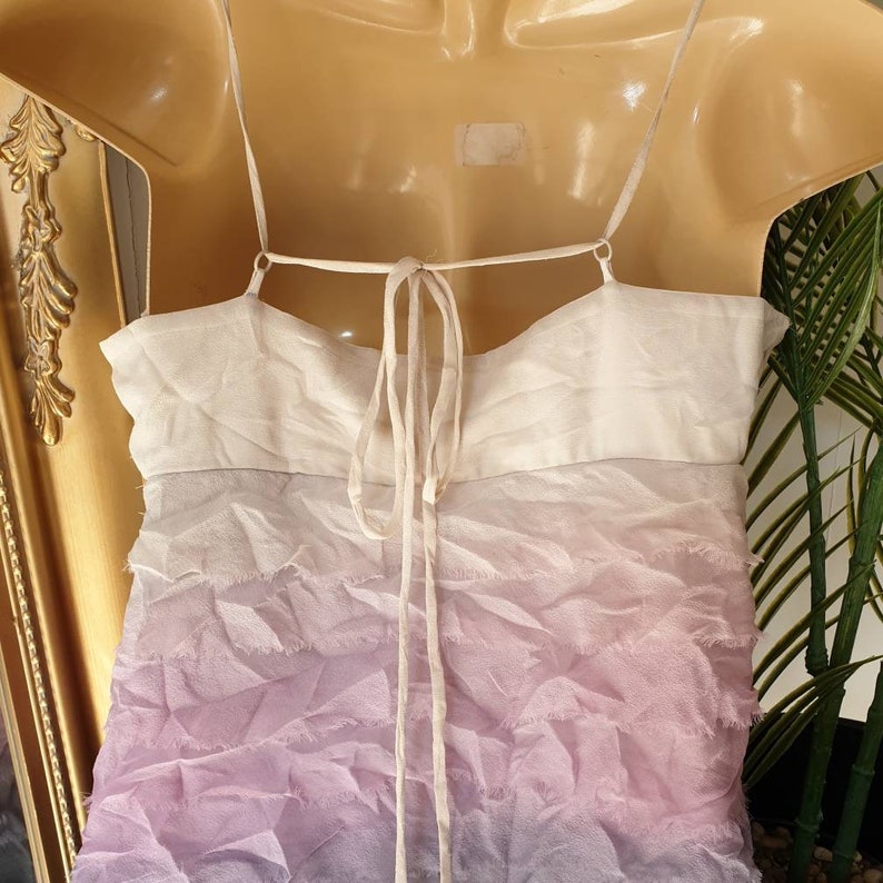 Vintage Lipsy silk cocktail dress flapper style with layered feathery tiers in a dip dye effect