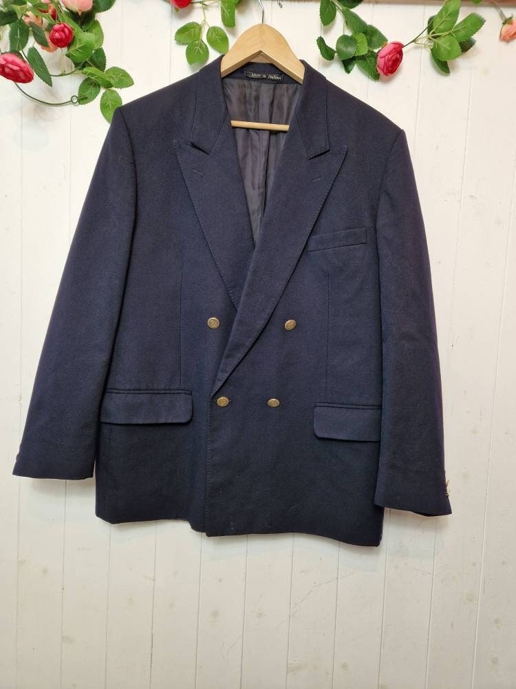 Vintage Mens Blazer in Navy by Harbarry of England Pure New Wool Blazer 90s Jacket Classic Double Breasted Blazer Etsy