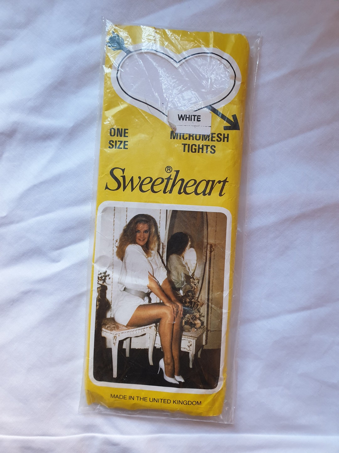 Vintage Tights, 1980s Tights, Pantihose, in White Micromesh, Lingerie  Advertising, Sweetheart 