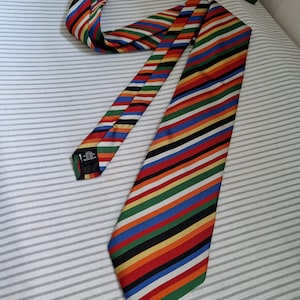Pierre Cardin vintage multi stripe silk tie, bold design, designer 90s mens tie, made in Italy, wedding, funky wide tie, gift for him