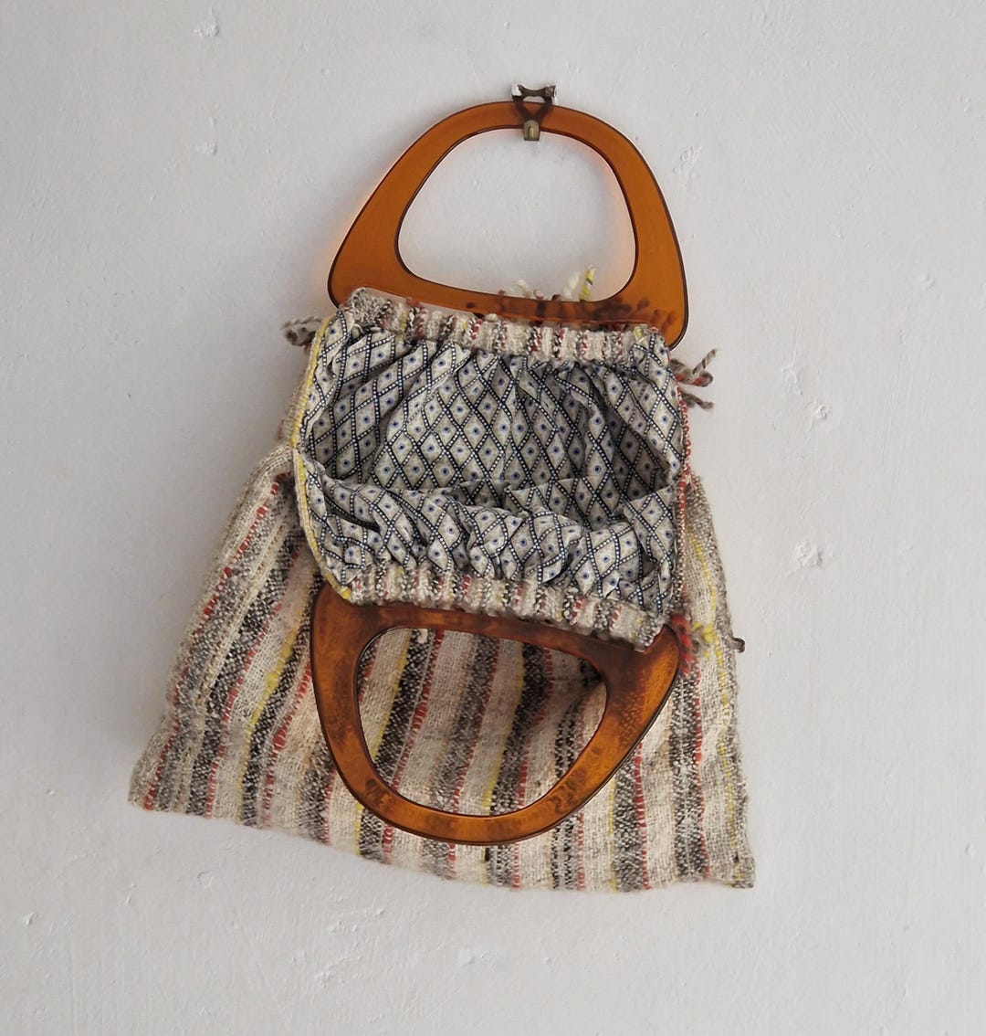 Small Craft Bag With Perspex Handles, Homemade Vintage Bag Suitable for ...