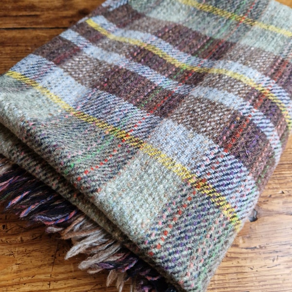 Vintage blanket, vintage wool throw, blanket, in earthy muted tones, checked tartan pattern, 40 x 54 inches, car rug, picnic blanket