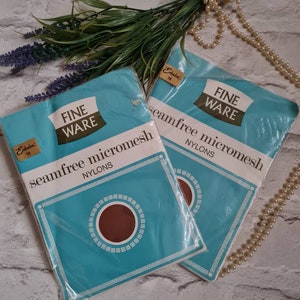 Vintage stockings, Fine Ware, Enkalon 10, seamfree micromesh,nylons, 2 available, deadstock unused
