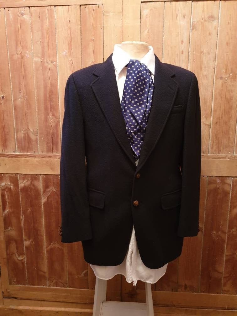 Image of Vintage Jacket, Mens Blazer, Cashmere, Navy, By Allen Solly, Exclusive To Filene's, Dry Cleaned & Hand Textured, Excellent Condition