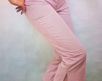 Womens baby pink gingham pedal pusher capri pants, cropped trousers, Y2K 90s era, deadstock by Next, summer cropped rockabilly trousers