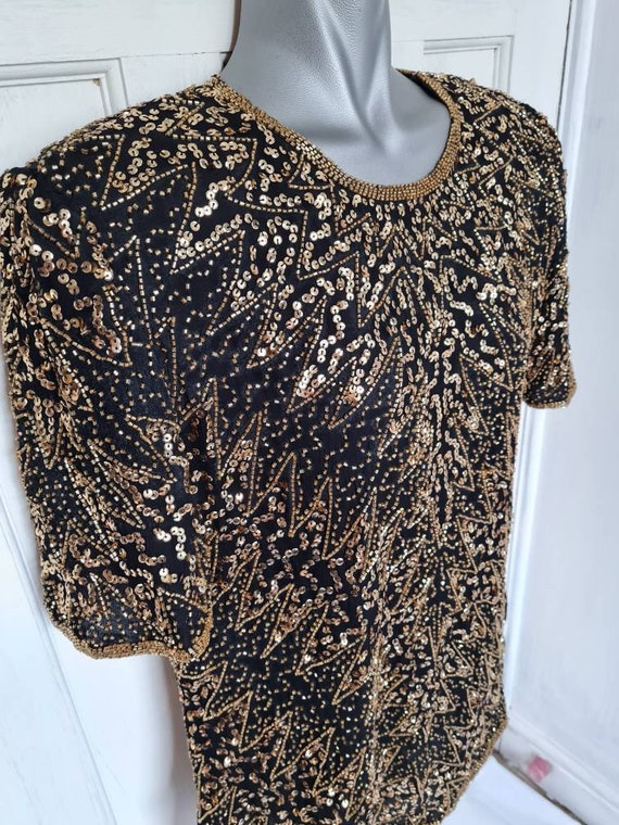 Vintage Sunburst Starburst Silk Lined Sequin Top One Size main image 0