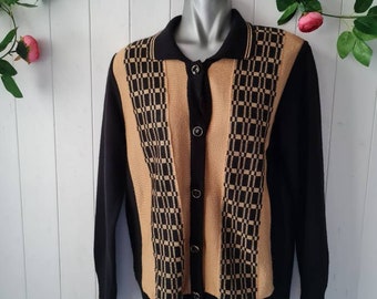 Italienische Vintage Strickjacke, 80er Jahre, edel braun und hellbraun, elegante Vintage Damen Strickjacke mit Knöpfen