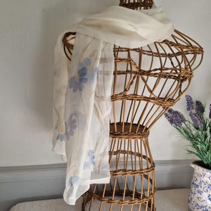 Pretty delicate long floral vintage silk scarf by Jaeger, silk scarf, 26" x 58" neck scarf, lovely gift for her, womens gift