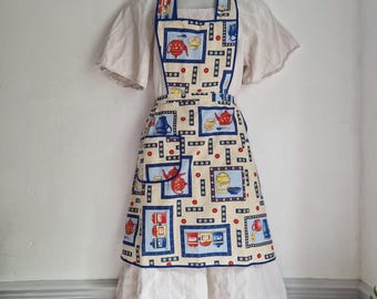 1950年代のヴィンテージ花柄コットンピナフォアエプロンドレス - Etsy 日本