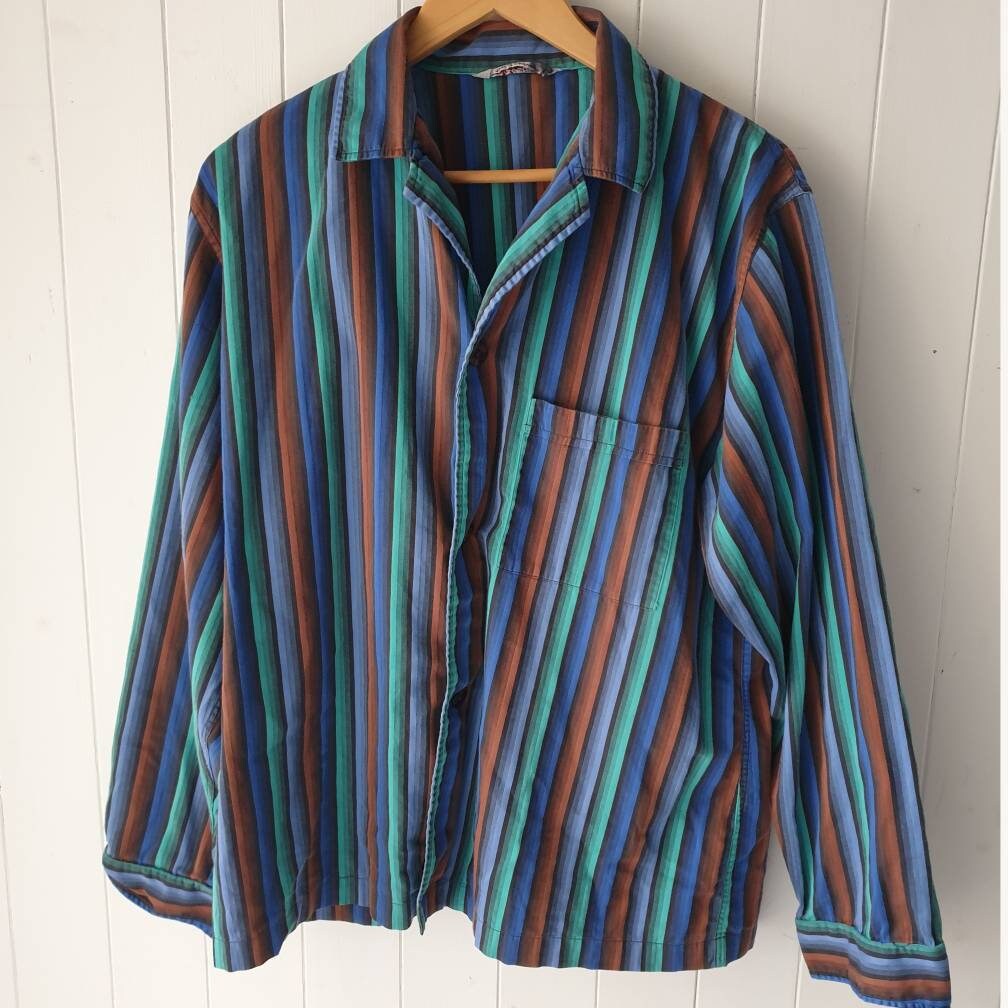 Image of Vintage Mens 50S Pyjama Top, Striped Shirt, Punk, Valusta, Made in England
