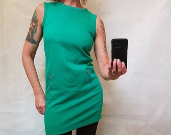 Vintage green dress by Gap, emerald green pinefore style sleeveless shift dress, womens retro Autumn dress