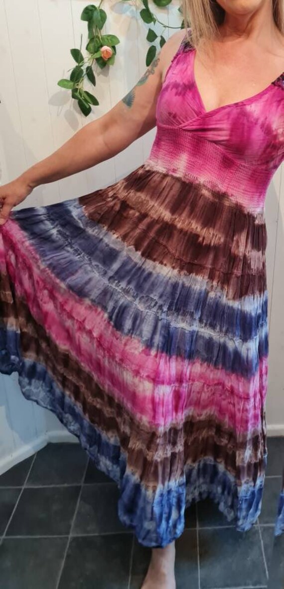 Vintage dress, y2k, tie dye tiered dress, hippy d… - image 3