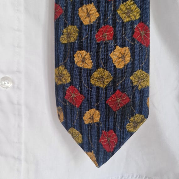 Italian Silk tie by St Michael, Marks and Spencer, floral abstact design in navy red yellow green vintage tie made in UK, mens retro fashion