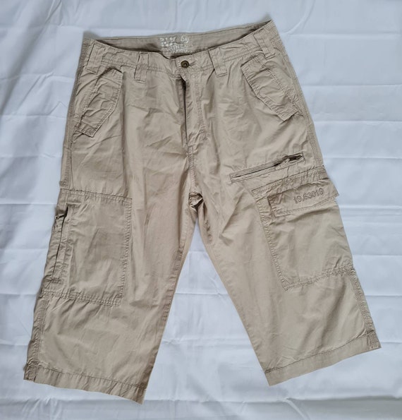 Mens Vintage Cargo Shorts Beige Cotton 