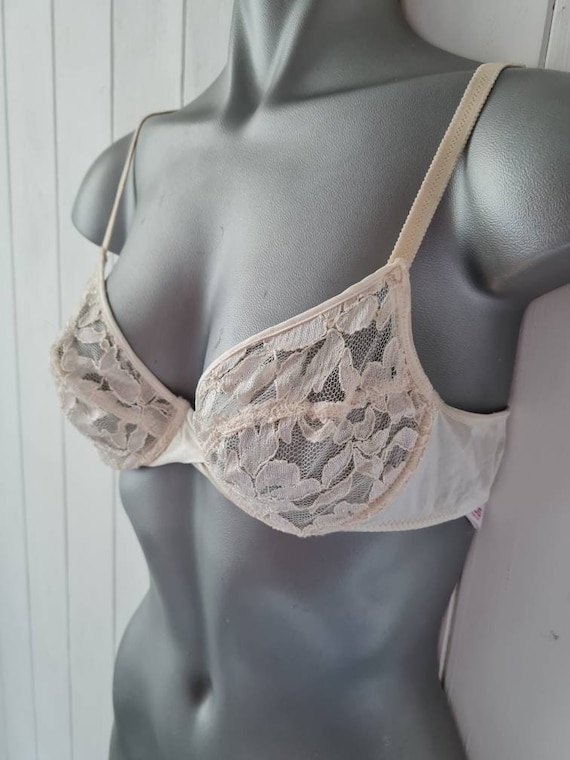 Vinage Bra, Sexy Retro Sheer Unpadded Underwired Ivory Lace Bra by Charnos,  Style Victoria -  Canada