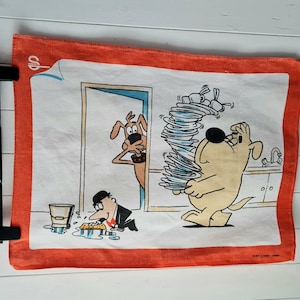Toalla vintage de los años 60 y 70, perro de dibujos animados lindo, paño de cocina, paño de cocina, dibujos animados, perros, Irish Linen Union
