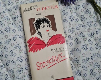 Madison Vintage nylon stockings, 80s stockings in 15 denier, mink colour,  deadstock unopened, gift for her