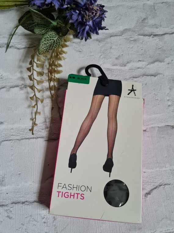 Vintage Tights, Red Seam, Black Tights, Retro, Pantihose