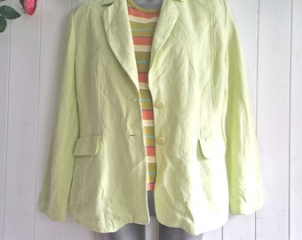 Linen blazer in lime colour by Previs, semi fitted lined jacket, lightweight, unusual wearable summer jacket