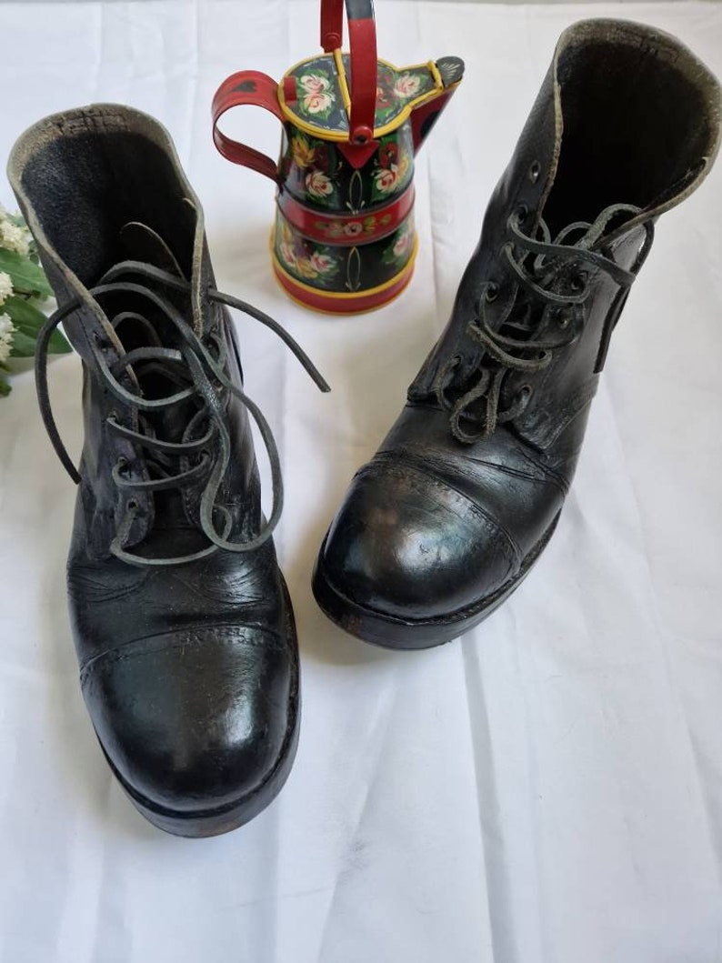 Vintage Military Parade Hobnail Boots in Black Leather by T & Etsy