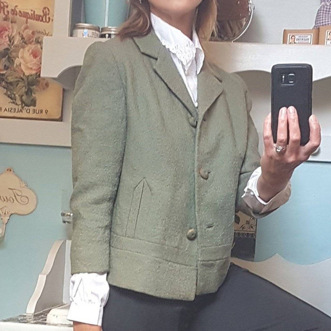Image of Vintage S Jacket, Womens Vintage By Windsmoor London, S S Cropped Jacket in Sage Green