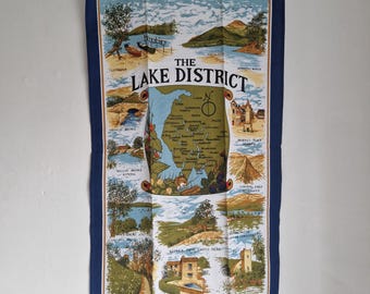Vintage t towel of the Lake District, Clive Mayor, map and places of interest, unused souvenir