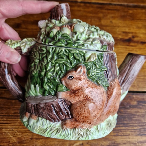 Squirrels decorative teapot by The Village Teapot collectables, hand painted fine ceramics, designed by Annie Rowe, Western House Gifts