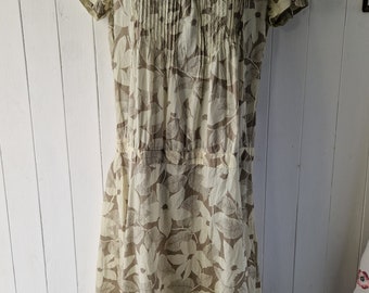 Vintage Sommerkleid von Farhi, halbtransparentes Baumwollkleid in taupe und primrose