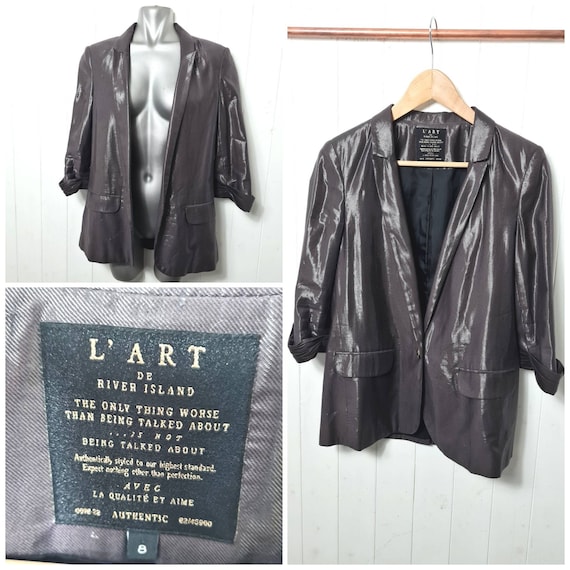Vintage Shiny Pewter Jacket L art by River Island 3 Quarter Rouched Sleeves Rock Chic Going Out Blazer Etsy Norway