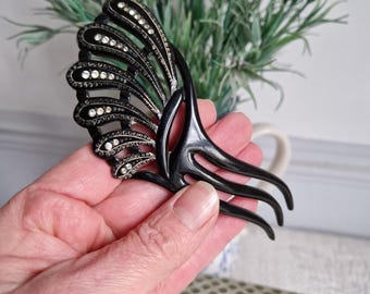 Vintage mantilla black rhinestones hair accessory comb Antique Victorian 1800s/1900s Blue Rhinestone Mantilla Style  main image 3