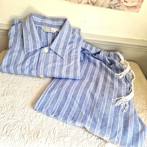 Mens traditional style blue striped pyjama set, Savile Collection, Derek Rose, excellent condition, cotton flannel, gift for him