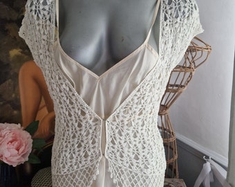 Ivory Perlen Retro Art Deco Stil Bolero gehäkelt Shrug, 20er 30er Jahre Stil, Retro Top, Festivals, Party, Sommer, Sommer