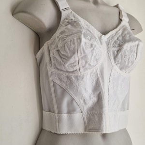 Vintage Triumph Doreen lacy extra deep longline bra size 38b in white, bullet bra, retro lingerie, deadstock in box with tags